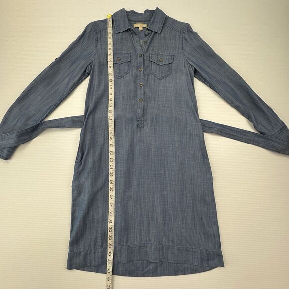Banana Republic Chambray Shirt Dress Belted Tie Waist Long Sleeve Blue Size 2 - Picture 7 of 9